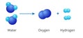 Water decomposition chemical reaction. Vector image